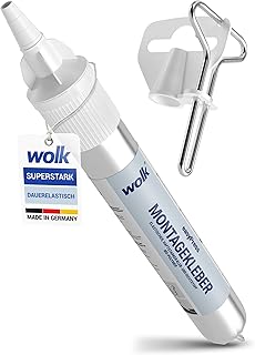 wolk Montagekleber 85 ml – Extrem stark, wasserfest & dauerelastisch, UV- & temperaturbeständig, lebensmittelecht, Kleben statt Bohren, Holz, Metall, Keramik, Glas, Stein, Sockelleisten, Badezimmer