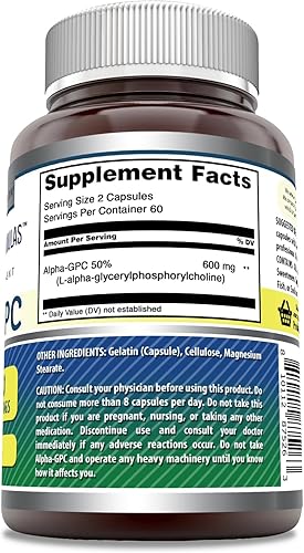 Miniatura 2 de Amazing Formulas Alpha GPC Suplemento  600 mg por porción  120 cápsulas  Sin OMG  Sin gluten  Fabricado en Estados Unidos