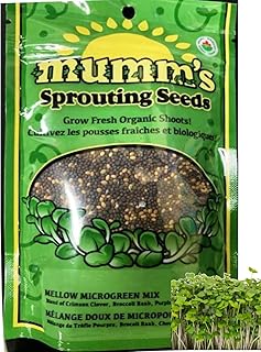 Organic Mellow Microgreen Mix (Mélange doux de Micropousse) Microgreen Seeds, Mumm's, Large Size: 200 Grams - Blend of Broccoli Raab, Crimson Clover, and Purple Kohlrabi (Mélange de Brocoli Raab, de Trèfle Pourpre et de Chou-rave Pourpre) - Non-GMO - High Germination Rate - Product of Canada