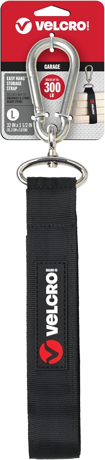 VELCRO Brand Easy Hang Strap | Heavy Duty Outdoor Storage Extension Cords, Cables, Tools, Bikes | Organization for Garden, Shed, RV, Large - up to 300 lbs, Black