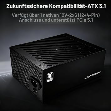 LC-POWER Platinum Pro LC1000P2-V3.1 1000 Watt PC Power Supply ATX 3.1 with 80 Plus Platinum 12VHPWR Low Noise 135 mm Fan