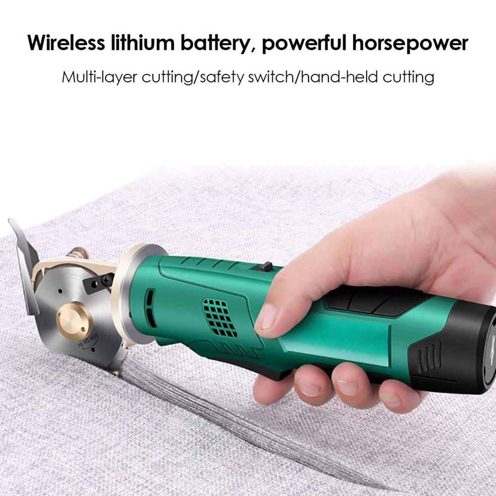 Electric fabric cutter with maximum cutting thickness of 25 mm, 70 mm, blade size, automatic rechargeable clipper, round knife for wireless textile/leather/paper cutter.