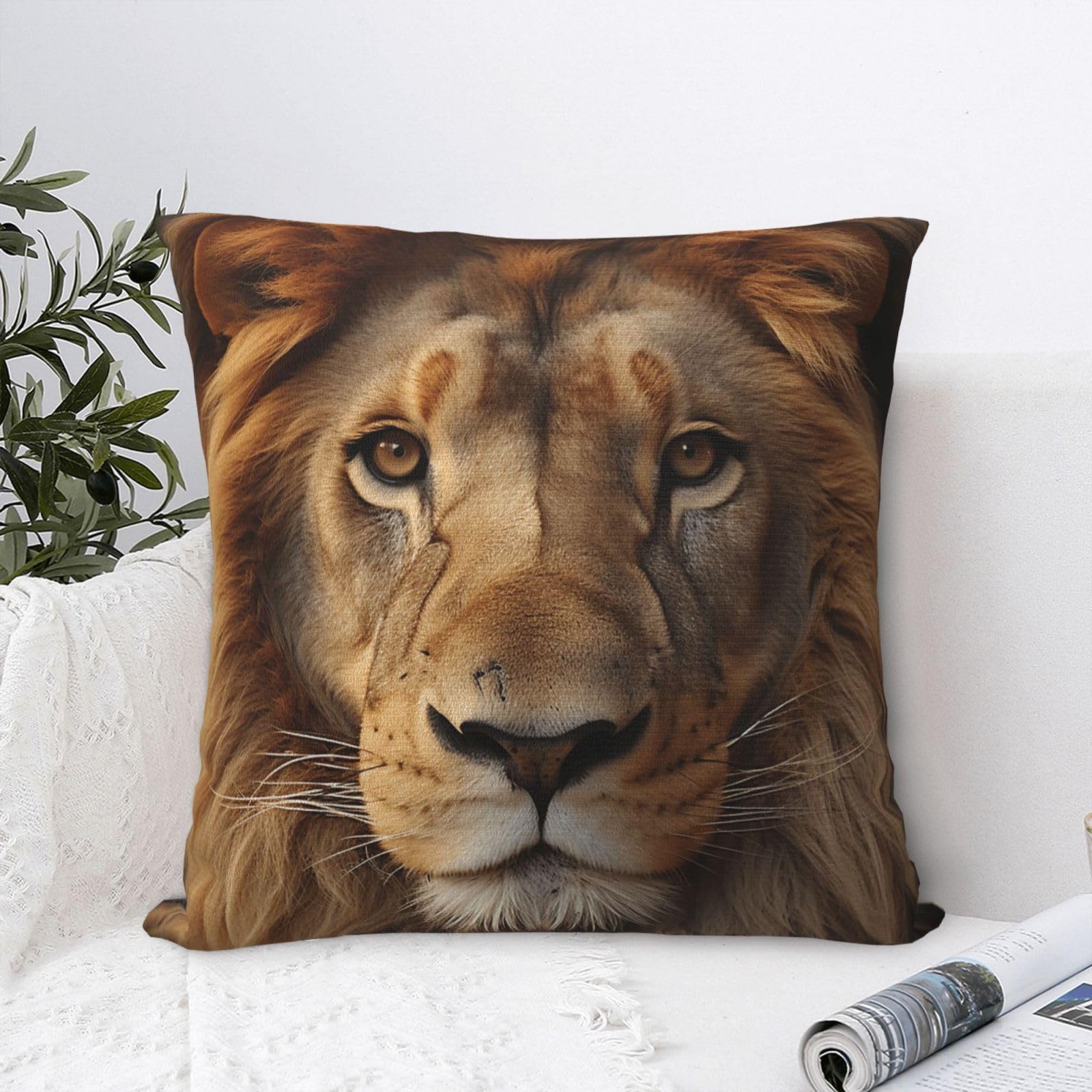 FodPand Luxury Velvet Throw Pillow Covers 24"x24" Super Soft Decorative Pillow Cases - African Lion Head Pillowcases Modern Lumbar Cushion Cases for Couch Sofa Bed Pillow Shams