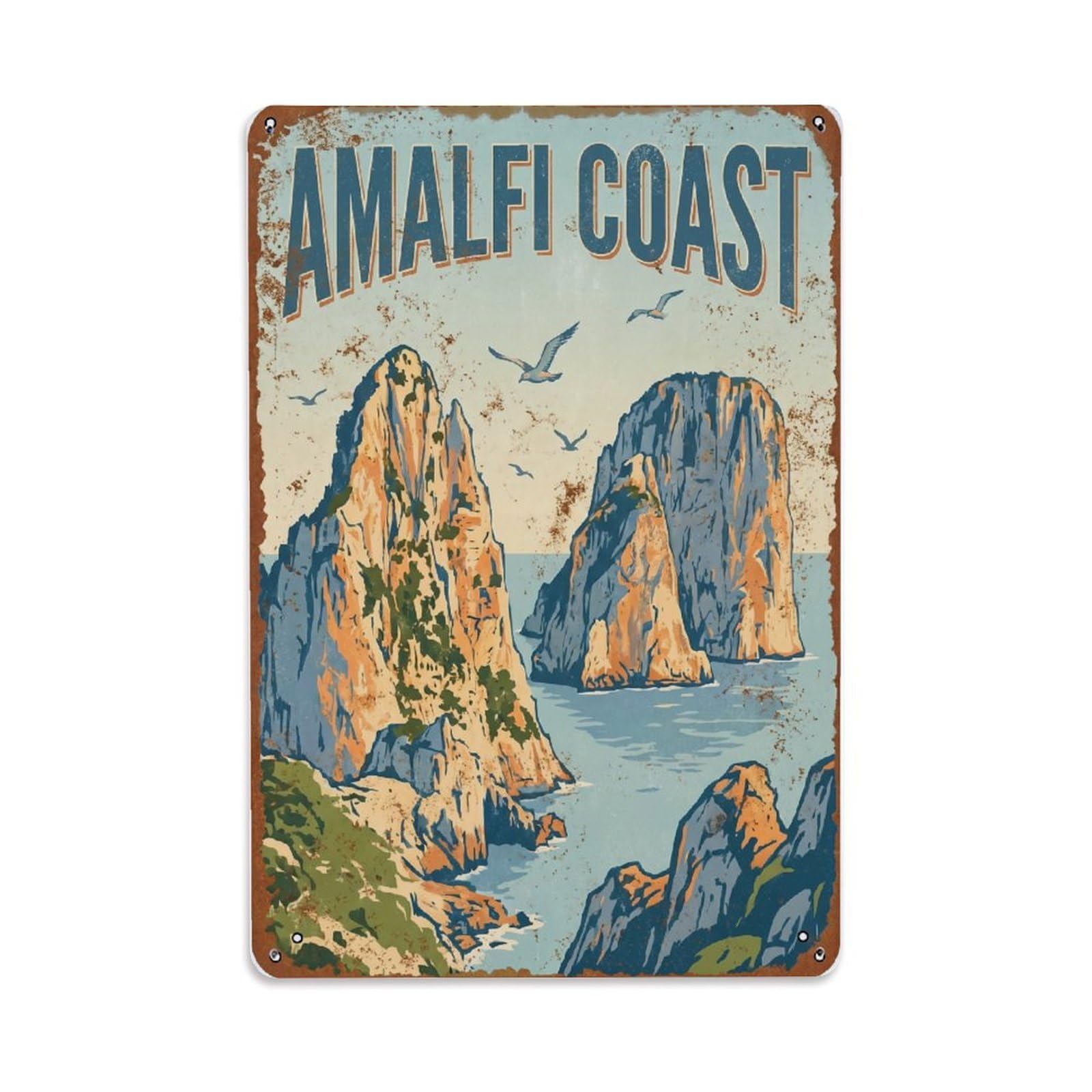 Vintage Travel Crag Italy Coastal 1 Metal Tin Sign Plaque Wall Decor for Cafe, Club Bar, Office, Home Garden Metal Poster 8x12Inch