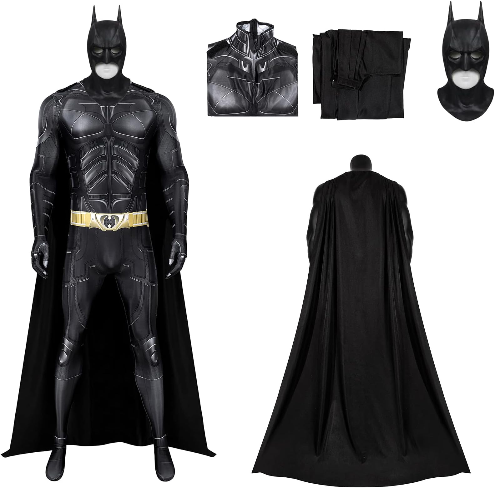 SINSEN Bat Superhero Costume for Adult Men, Knight Cosplay Jumpsuit Cloak Outfit Mask for Halloween Party Dark
