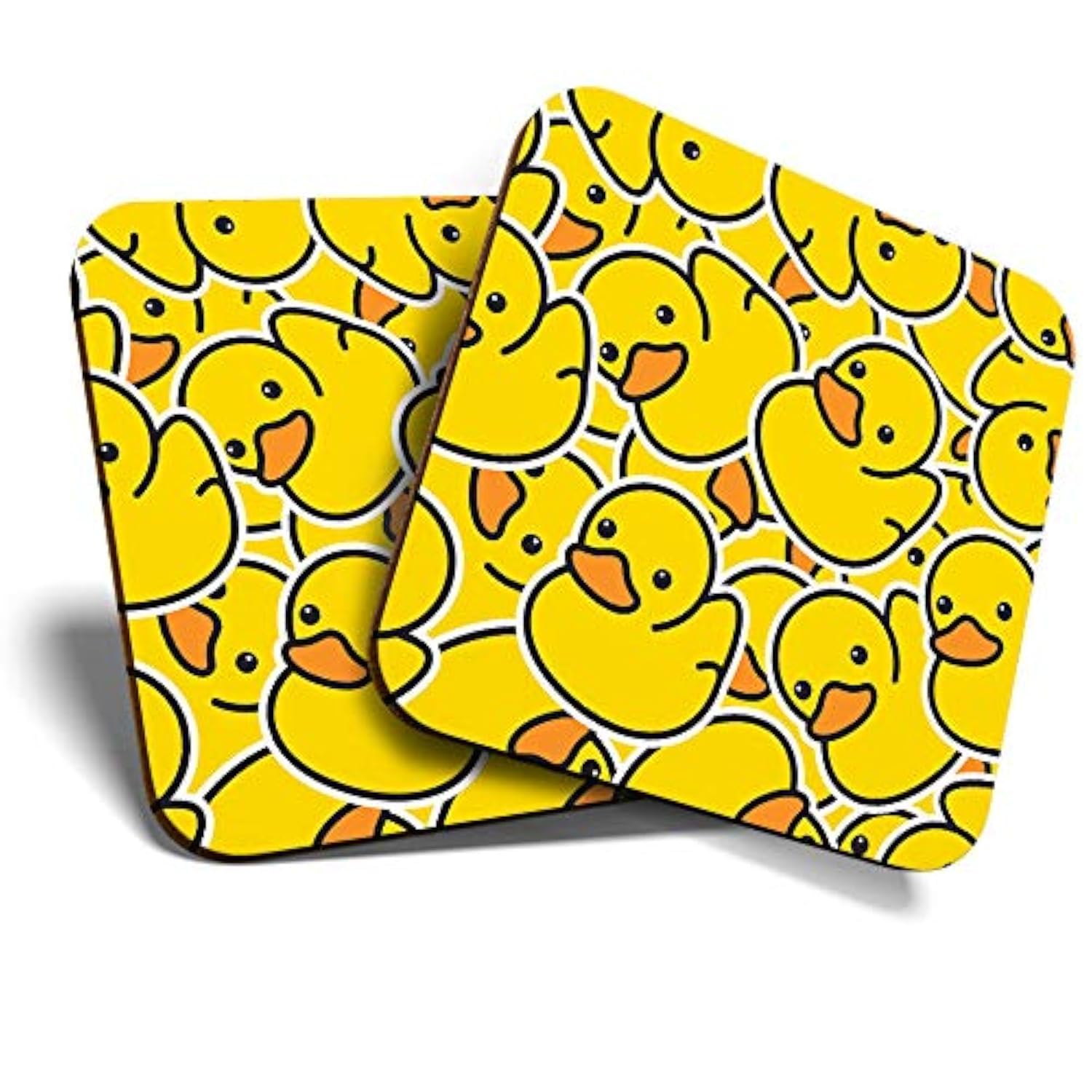 Destination Vinyl Ltd Multicolor Great Coasters (Set Of 2) Square/Glossy Quality Coasters/Tabletop Protection For Any Table Type - Yellow Rubber Ducks Duckling #2078