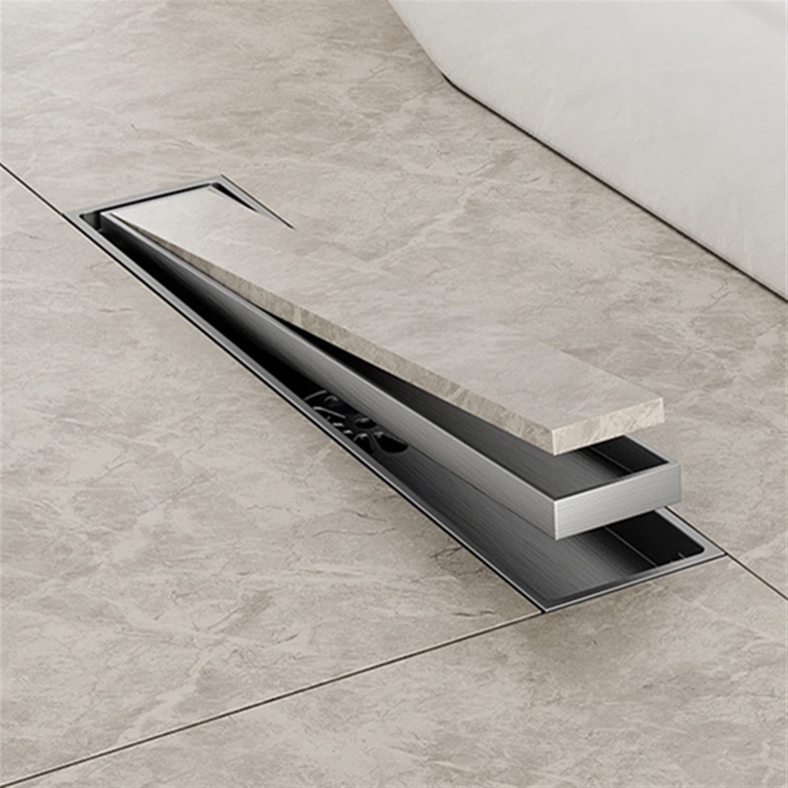 Desagüe De Suelo Invisible De Latón De 6 X 30 Cm para Ducha, Baño, Rectangular, De Gran Desplazamiento, Antiolor.（Brushed B）