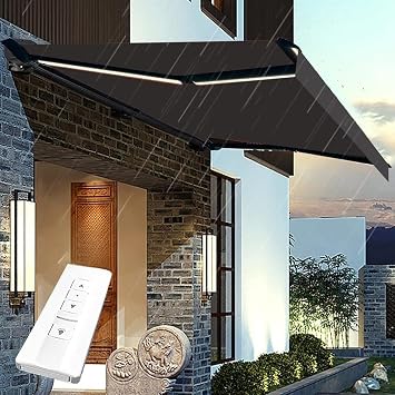 Fully Automatic Retractable Awning, Electric Sunshade Shelter with LED Light,Outdoor Deck Canopy Balcony Awning Cover Aluminum Frame for Courtyard, Shop,Gray,3X2.5M