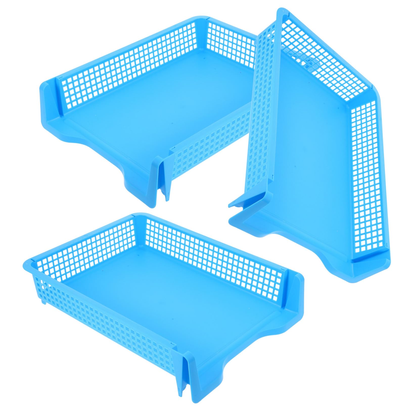 Homoyoyo Set da 3 Vaschette Portadocumenti Impilabili in Plastica Blu, Organizer Multifunzionale per Ufficio e Aula Design Minimale e Funzionalità Versatile