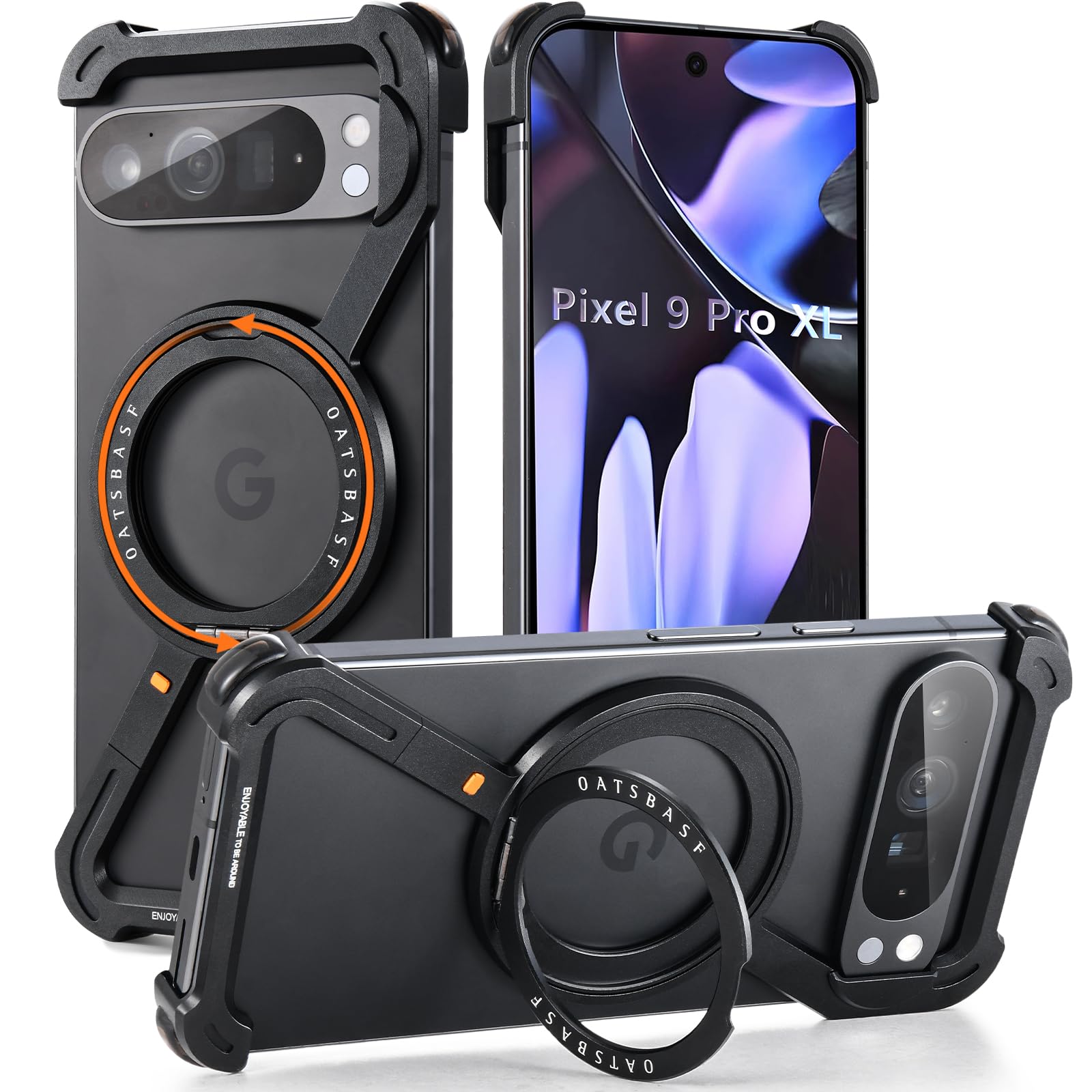 Pixel 9 Pro XL Case Magnetic with Stand, Slim Metal Frameless for Google Pixel 9 Pro XL Case, Cool Drop-Proof Protective Thin Cover for Google 9ProXL 5G 6.8 inch Z Black