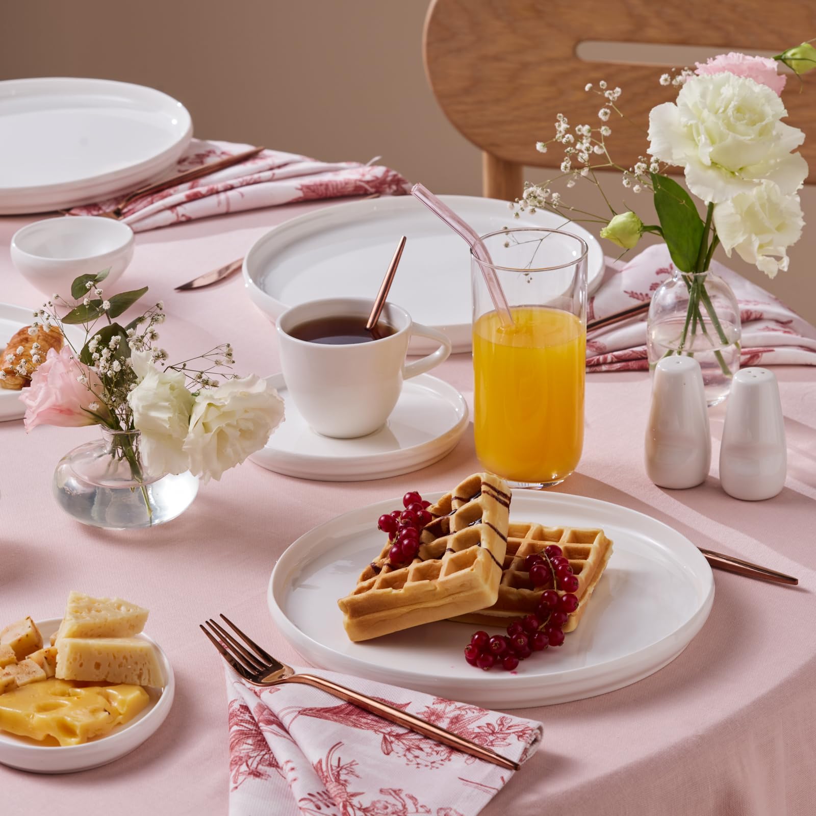 KARACA Stream Bone Sunset 34-teiliges Frühstücksset - Elegantes Bone China Geschirr mit warmen Sonnenuntergangstönen