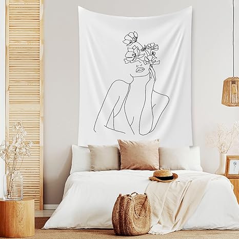 Amazon Co Jp 北欧 ラインアート タペストリー ファブリックポスター 布 ポスター 壁掛け 100 150cm ウォールアート 壁掛け 線画 カラー 韓国 インテリア 雑貨 お手入れ簡単 シンプル ナチュラル モダン お洒落 可愛い おうち時間 新築お祝い プレゼント ギフト ホーム