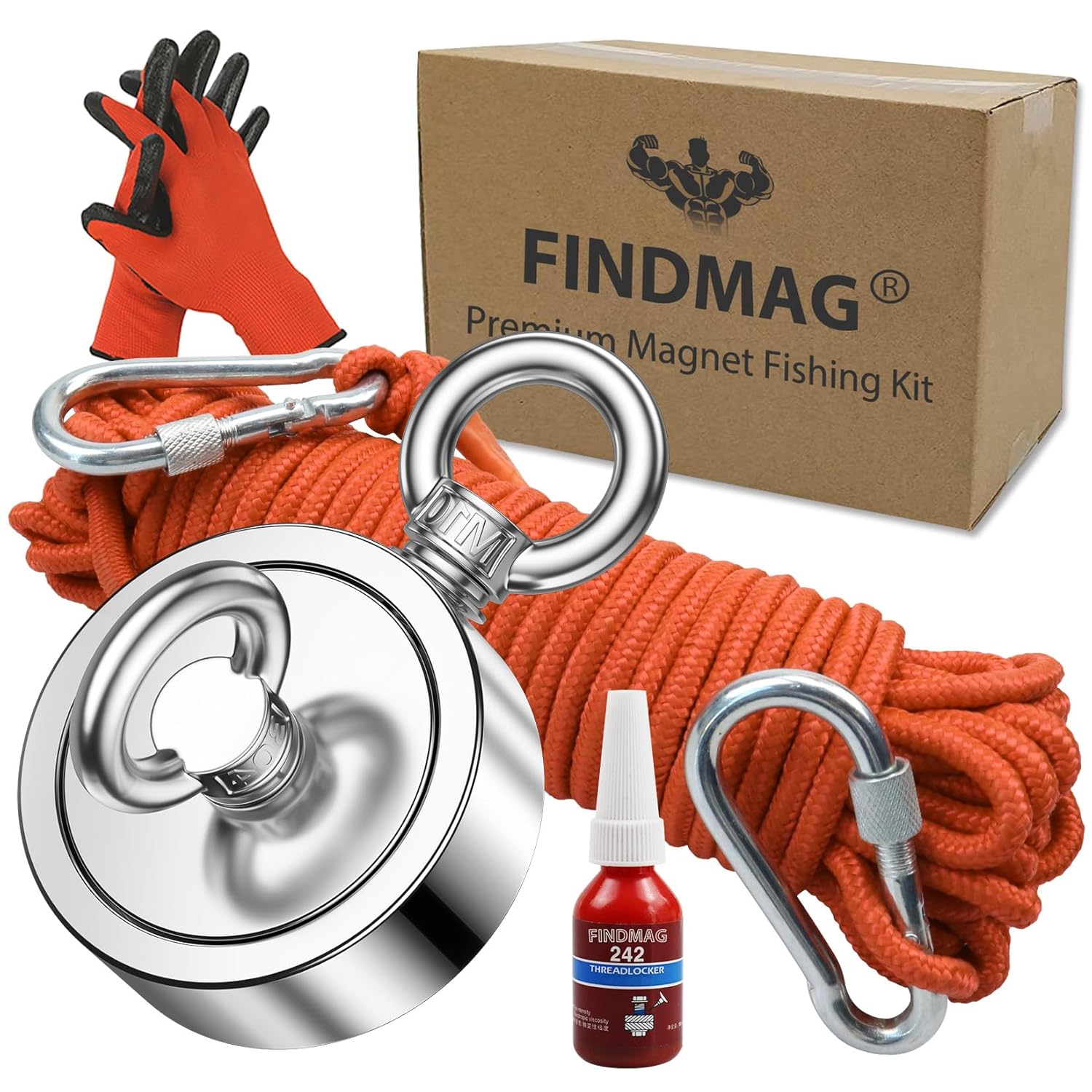 FINDMAG Double Sided Magnet Fishing Kit with Rope, Fishing Magnets 1000 lbs Pulling Force Fishing Magnets for Retrieving Items in River, Lake, Beach, Lawn, 2.95" Diameter