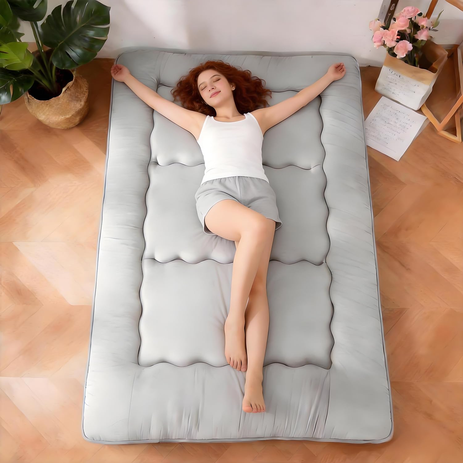 Japanese Floor Mattress Foldable Futon Mattress Thick Tatami Sleeping Pad, Roll-Up Portable Floor...