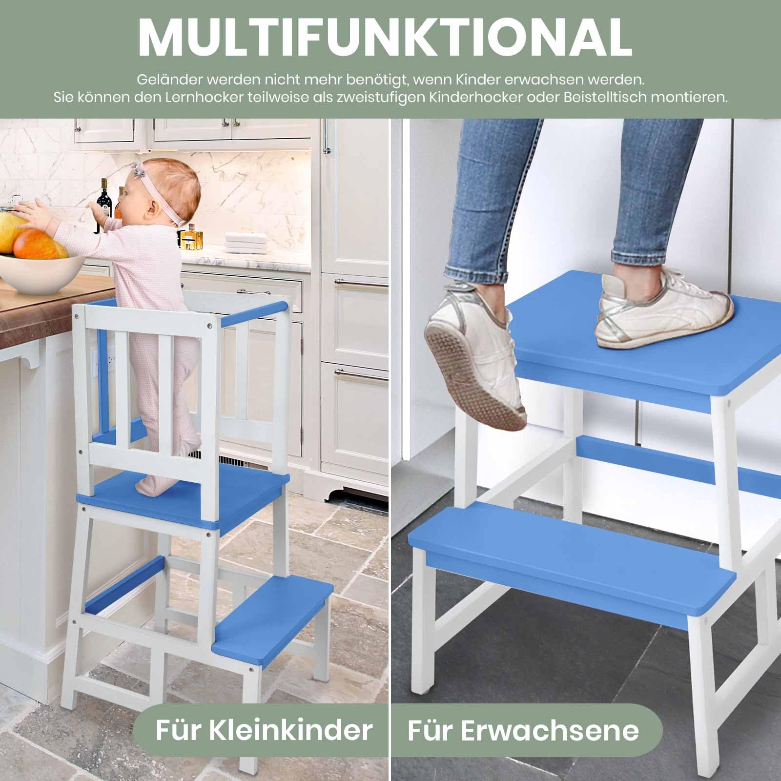 COSYLAND Montessori Leertoren voor kinderen, FSC®-gecertificeerd, natuurlijk bamboe, stijlvolle kantelbescherming, leertoren, hoogste veiligheid, vanaf 1 jaar, voor keuken, tafel, badkamer (wit en