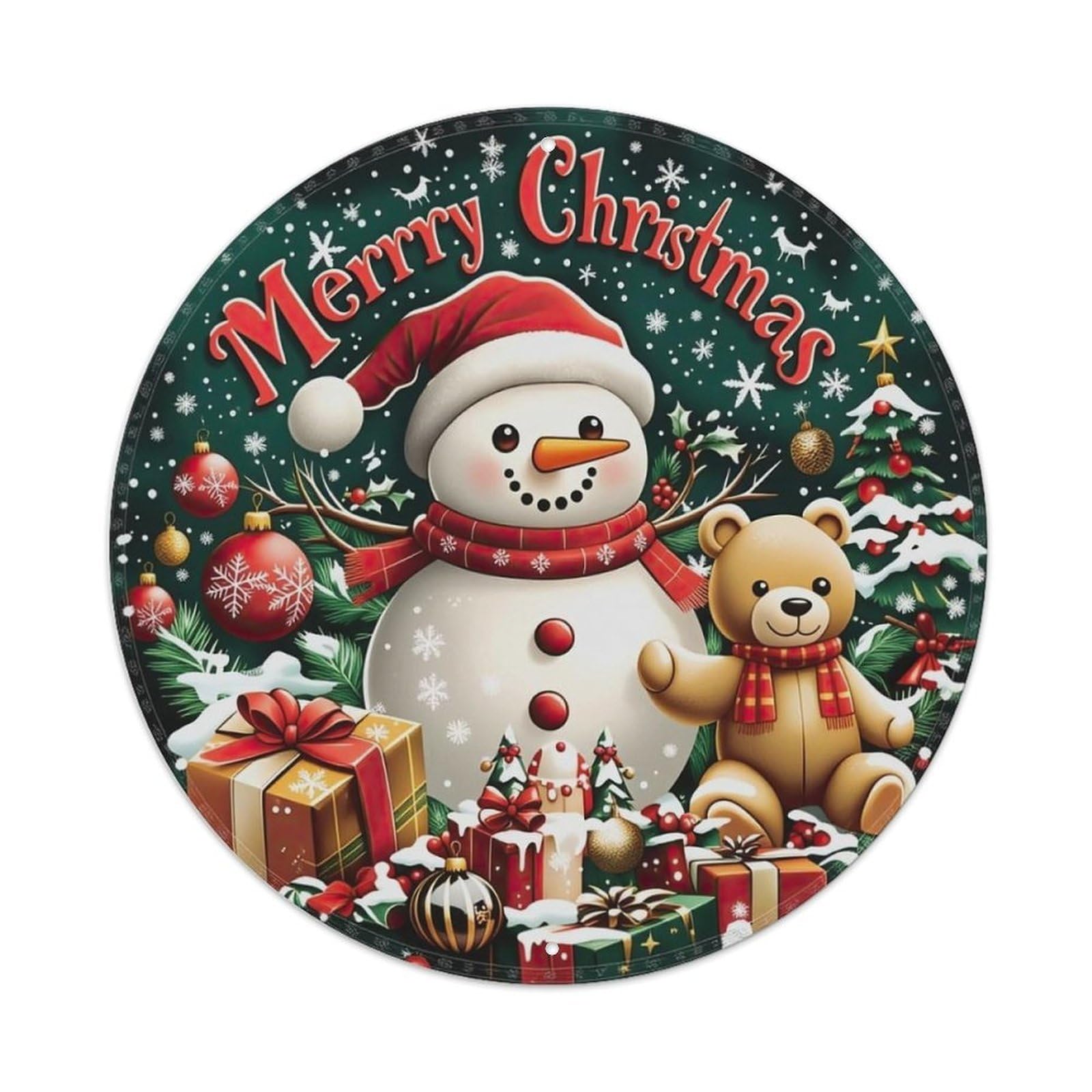 Snowman Bear Christmas Tree Gift Metal Tin Sign