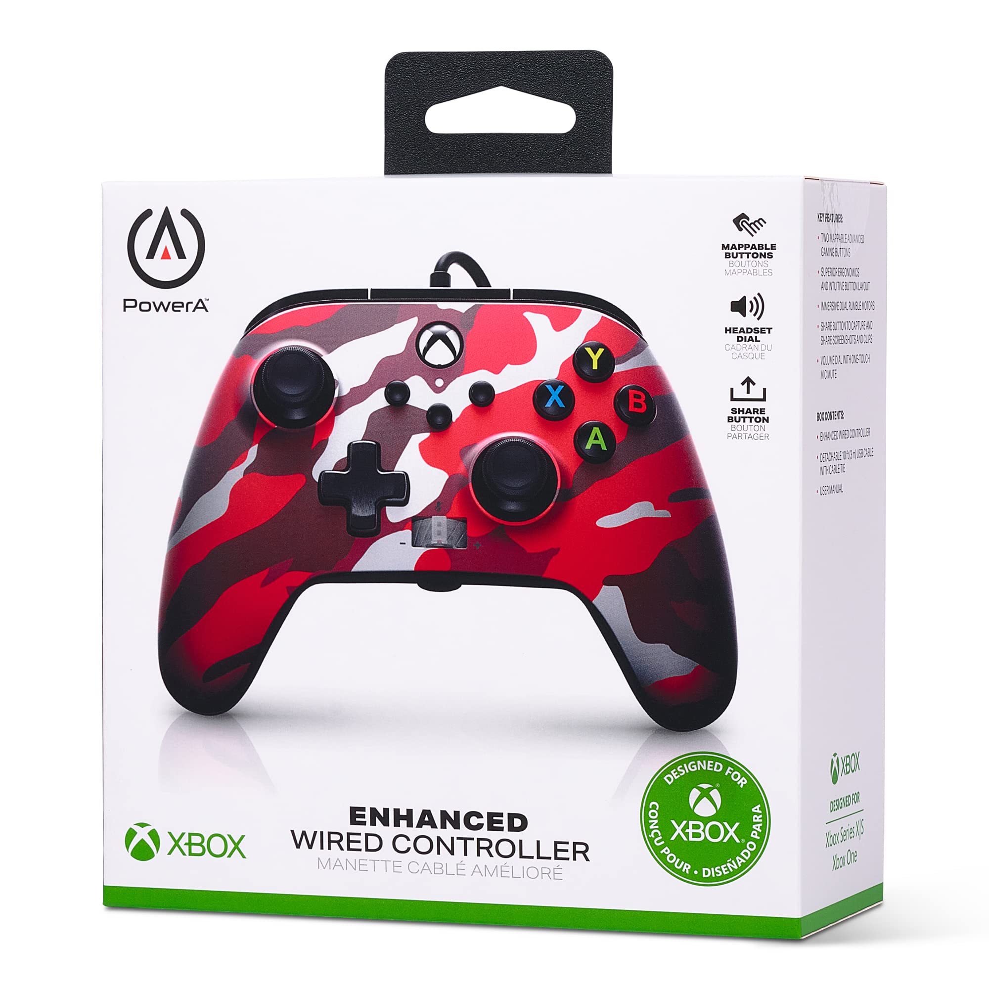 Power a - Mando con Cable, Salida de Audio y Botones Programables, de Color Rojo Camo Metálico Para Xbox One y Xbox Serie X (Xbox Series X)
