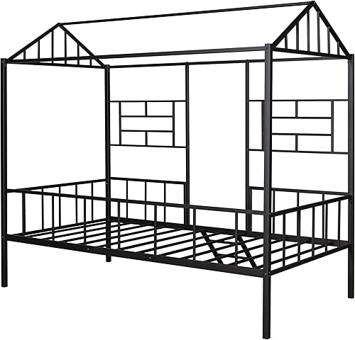 Miniatura 6 de Harper & Bright Designs Junoir - Cama tipo loft de metal tamaño individual para niños, cama baja con techo y escalera, cama tipo loft individual