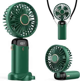 Taşınabilir USB Vantilatör, 4200mAh Şarjlı El Tipi Fan, LED Ekranlı, 3'ü 1 Arada El/Boyun/Masa Fanı, Yaz, Ofis, Seyahat için, Kadınlar, Kızlar ve Çocuklara Hediye (Yeşil)