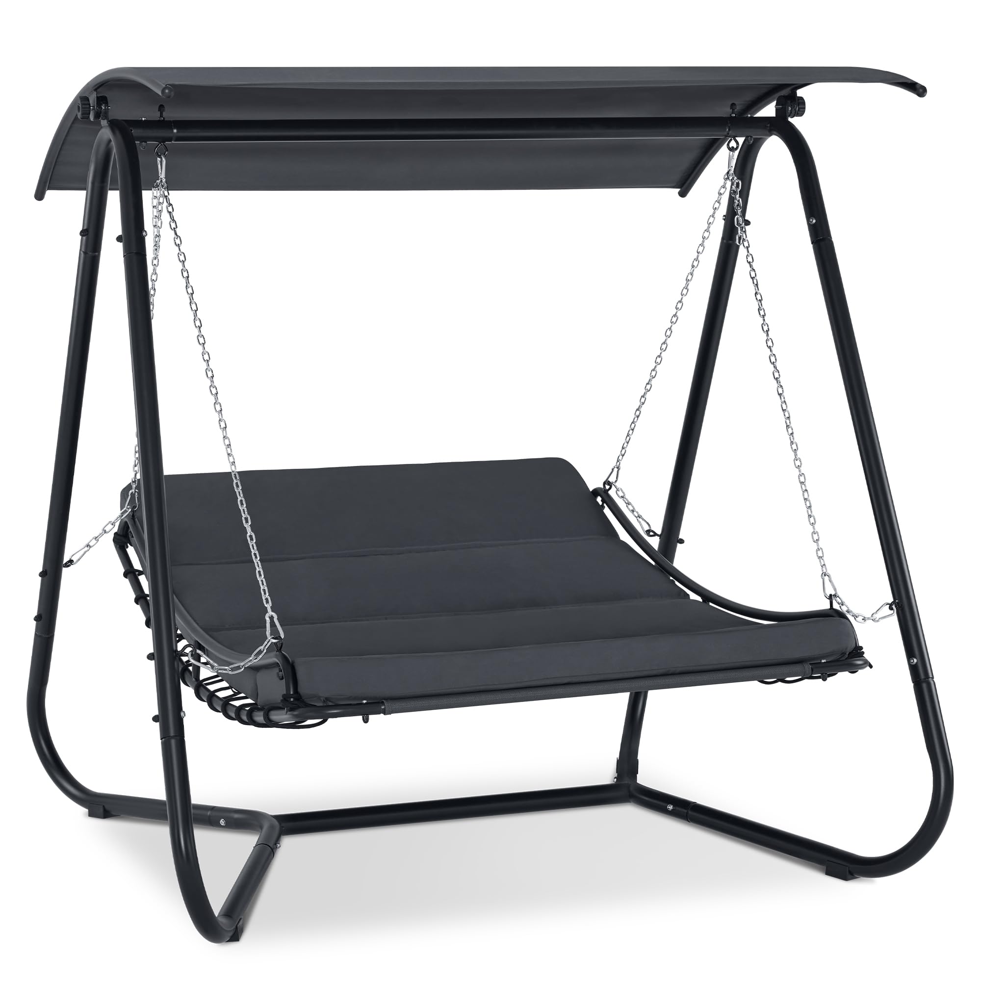 M MCombo Hollywoodschaukel mit Liegefunktion, Schaukelliege Outdoor, Gartenliege Wetterfest, Gartenschaukel mit Sonnendach & Extradickem Sitzkissen, Sonnenliege 167x155x173 cm, 8012 (grau)