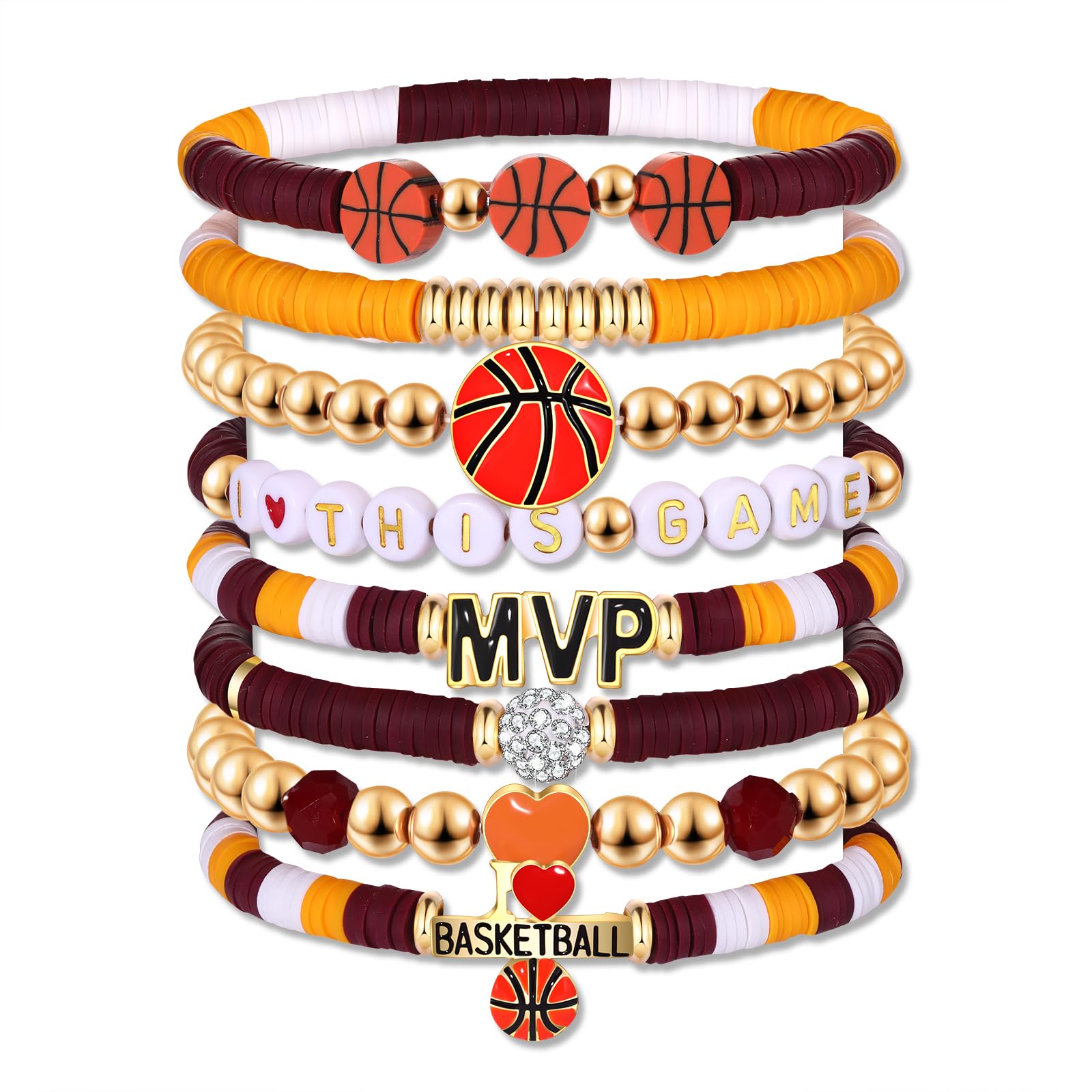 HZEYN Basketball Bracelets for Women - Stackable Beaded Friendship Bracelets for Game Day Sports Mom Accessories