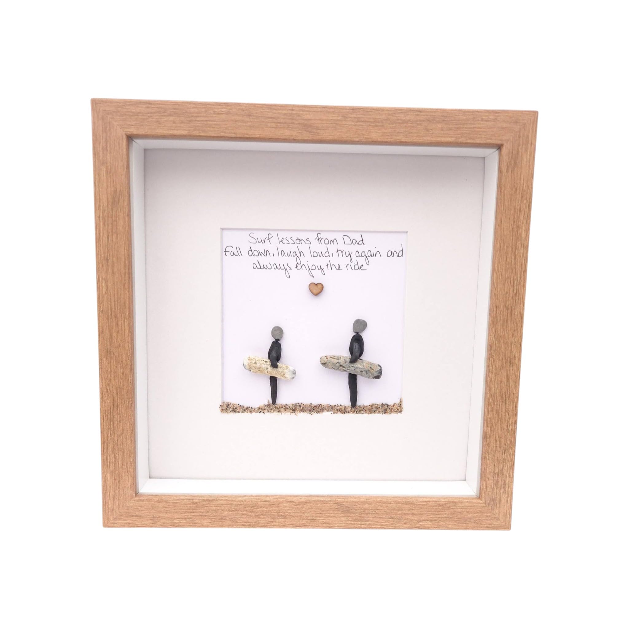 Surfers Gift Surfing Family Personalised Pebble Art Picture Framed Couple Beach Lover Coastal Decor 25 x 25 cm Available in White, Black, Natural Oak Effect or Grey