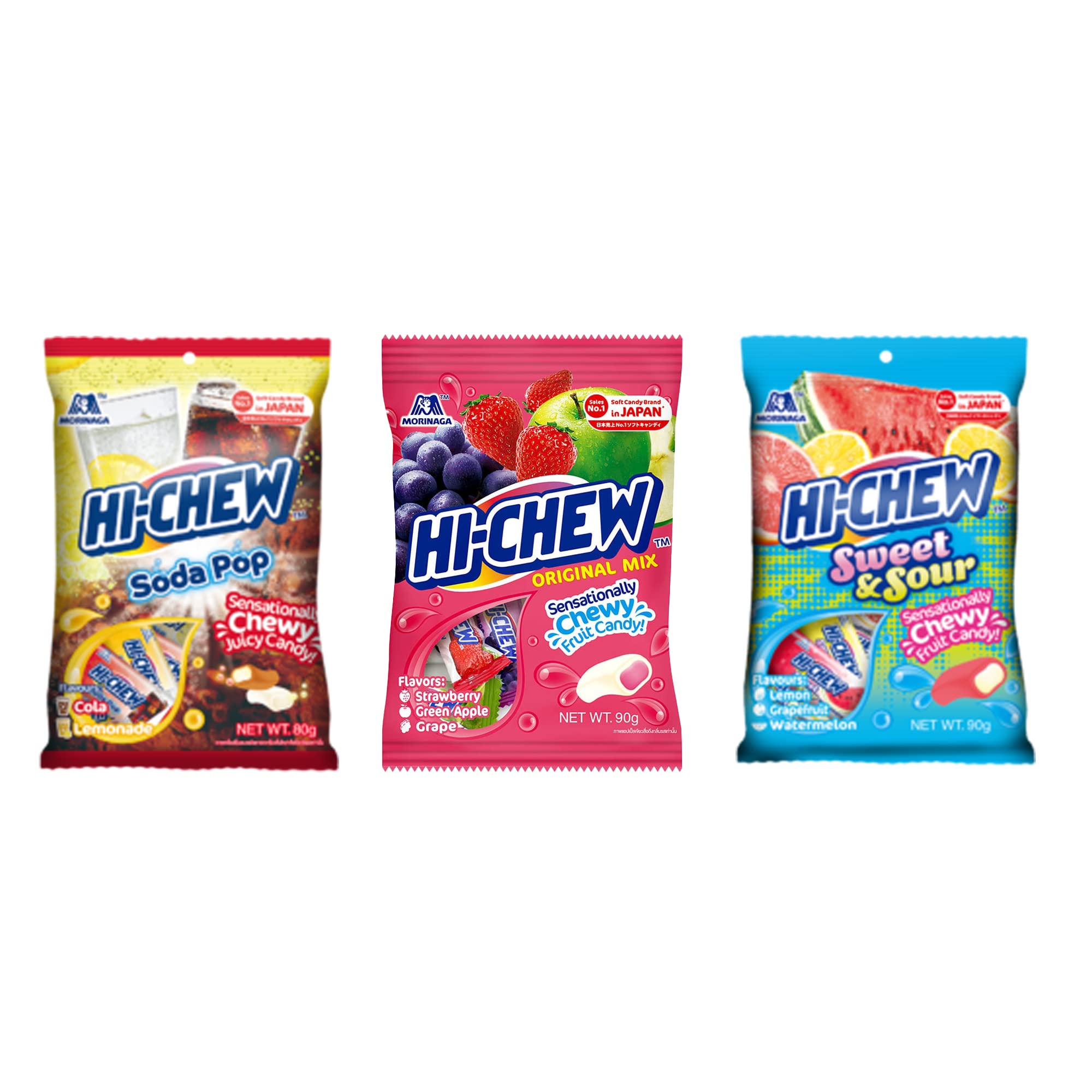 Hi-Chew zestaw japońskich cukierków (3 smaki) | Soda Pop, Sweet & Sour, oryginalna mieszanka