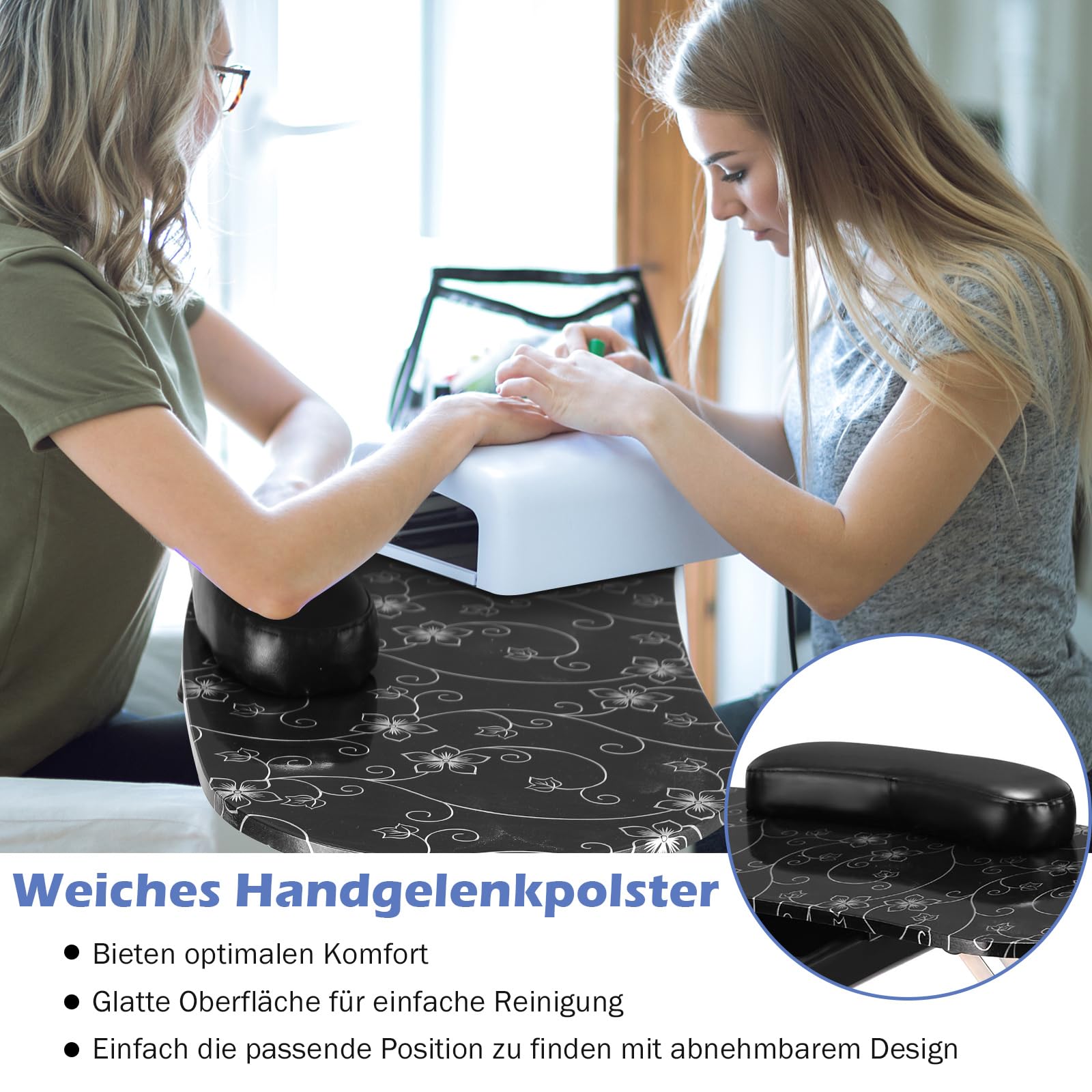 COSTWAY Maniküretisch inkl. Handgelenkauflage, tragbare Nageltisch Kosmetiktisch, Mobilesmanikürtisch Workstation mit Tasche 90 x 37 x 69cm