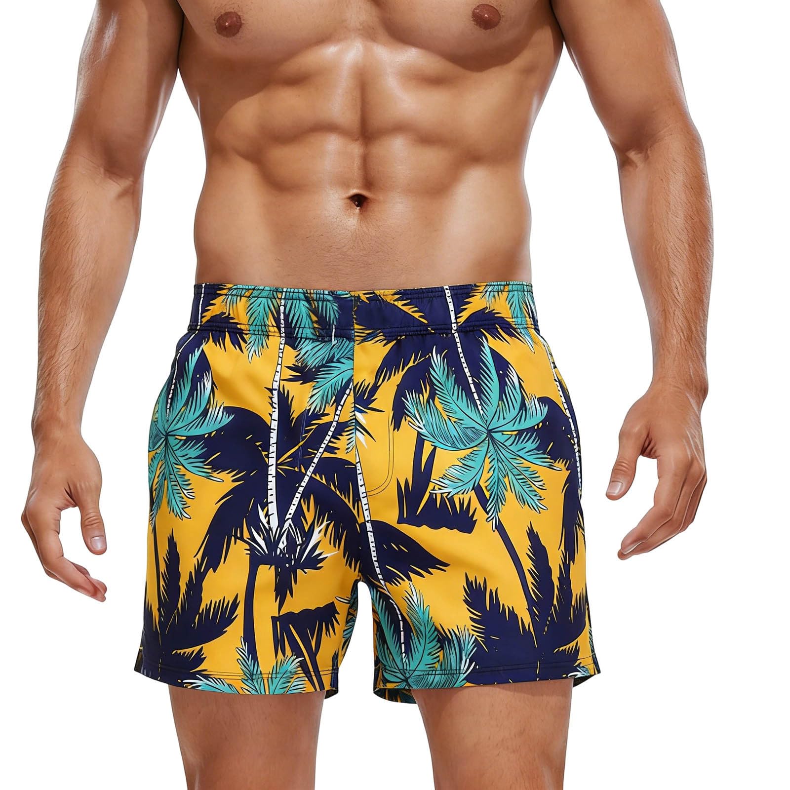 Shorts Herren Hawaii Kurze Hosen Sommer Leicht Und Luftig Herrenshorts Strand Atmungsaktive Sommershorts Tunnelzug Taschen Sport Freizeitshorts Freizeit Sportshort Gelb Einheitsgröße