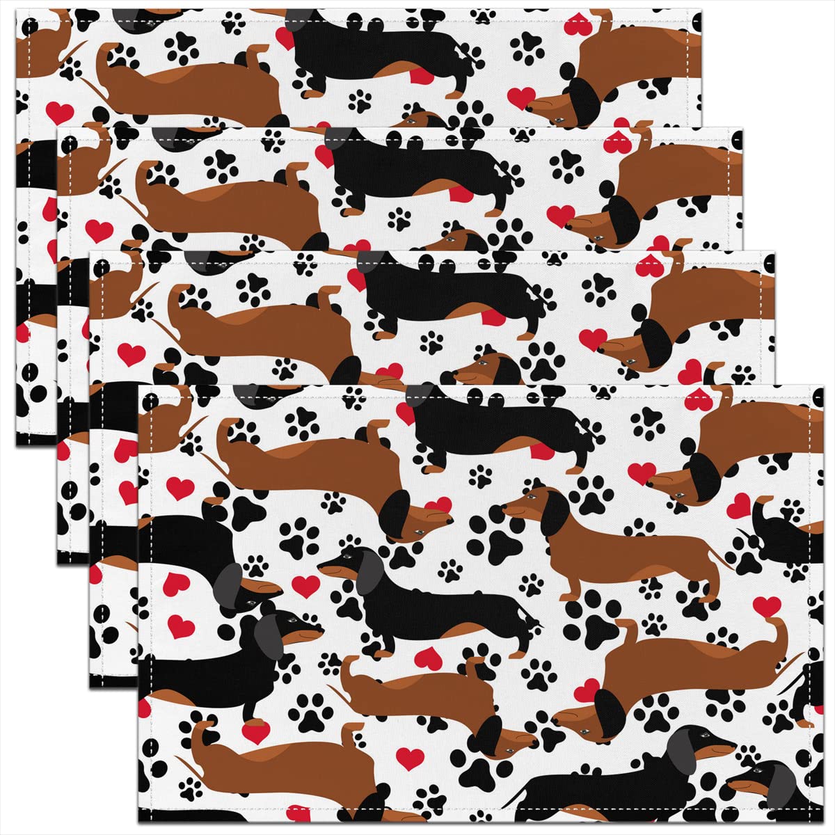 Homemissing Multicoloured 15 Sausage Dog Table Place Mats, 45X30cm Placemats Set Of 4 Dachshund Placemat For Kitchen Dining Table Indoor Outdoor Puppy Dog Decorative