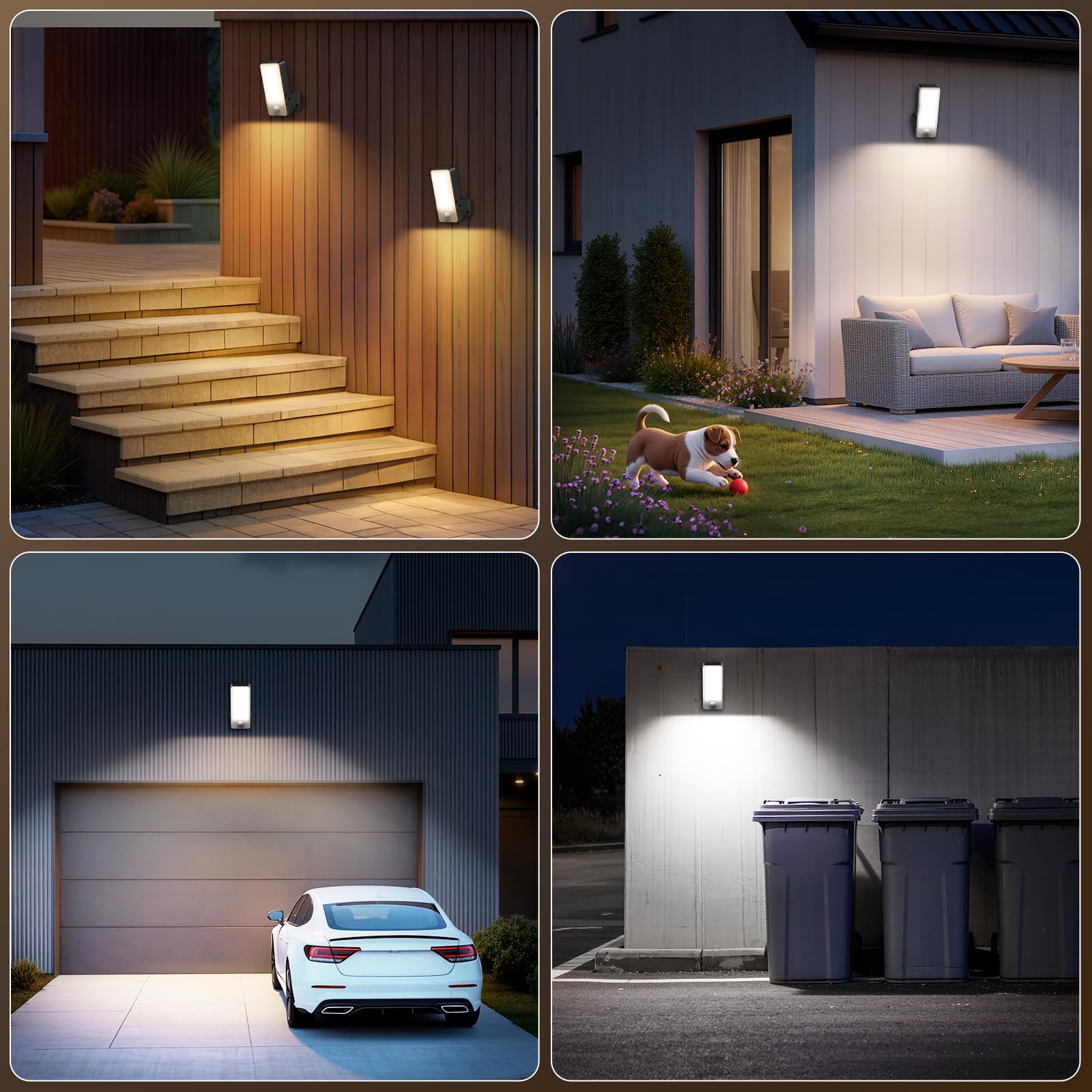 Aussenlampe mit Bewegungsmelder, 10000mAh Akku Lamp mit Bewegungsmelder Aussen IP65 Wasserdichte 3 Modi 3000K-6000K Dimmbar Wandleuchte Ohne Stromanschluss für Veranda,Garage, Garten - Schwarz 2 Stück