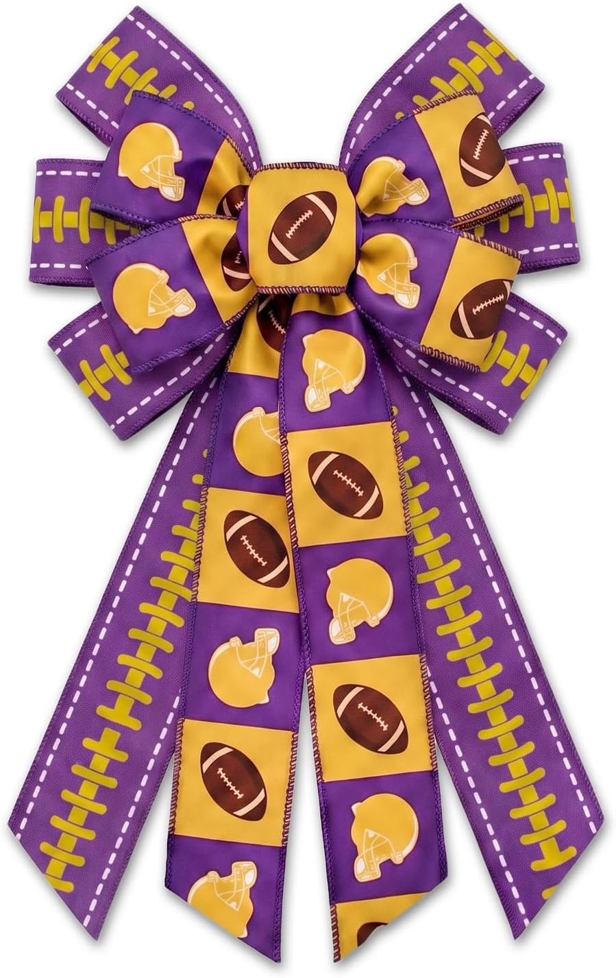 Threetols Large Purple and Yellow Football Helmet Wreath Bow for Front Door