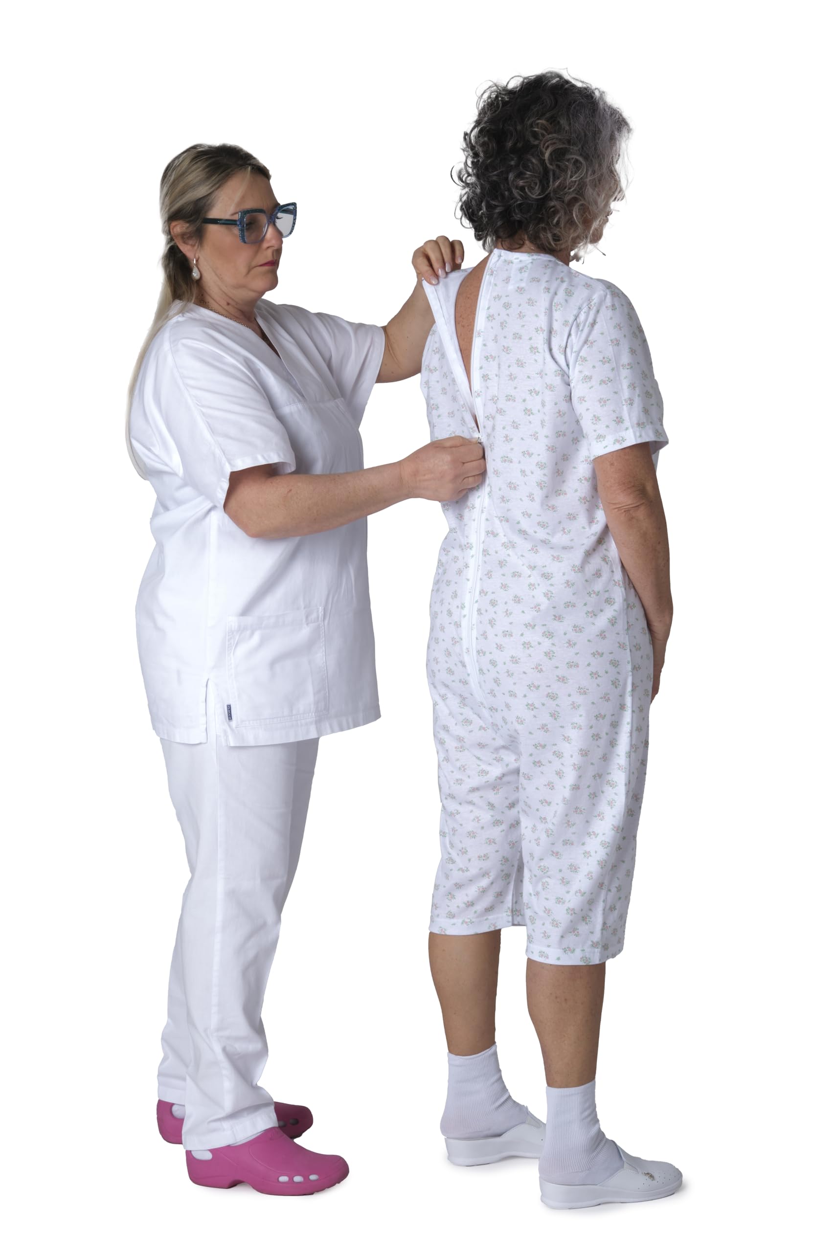 FERRUCCI COMFORT Pijama Sanitario Cuello Redondo Manga Corta Pantalón Corto - 9017 MC PC - Para Mayores, Incontinencia, Alzheimer, Demencia, 100% Algodón Ligero