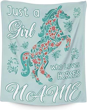 Mercuryelf Custom Horse Blanket Gift - 40x50 Inches Trendy Throw Blankets for Girls - Mint Green Soft, Fuzzy & Warm Throws for Travel, Office