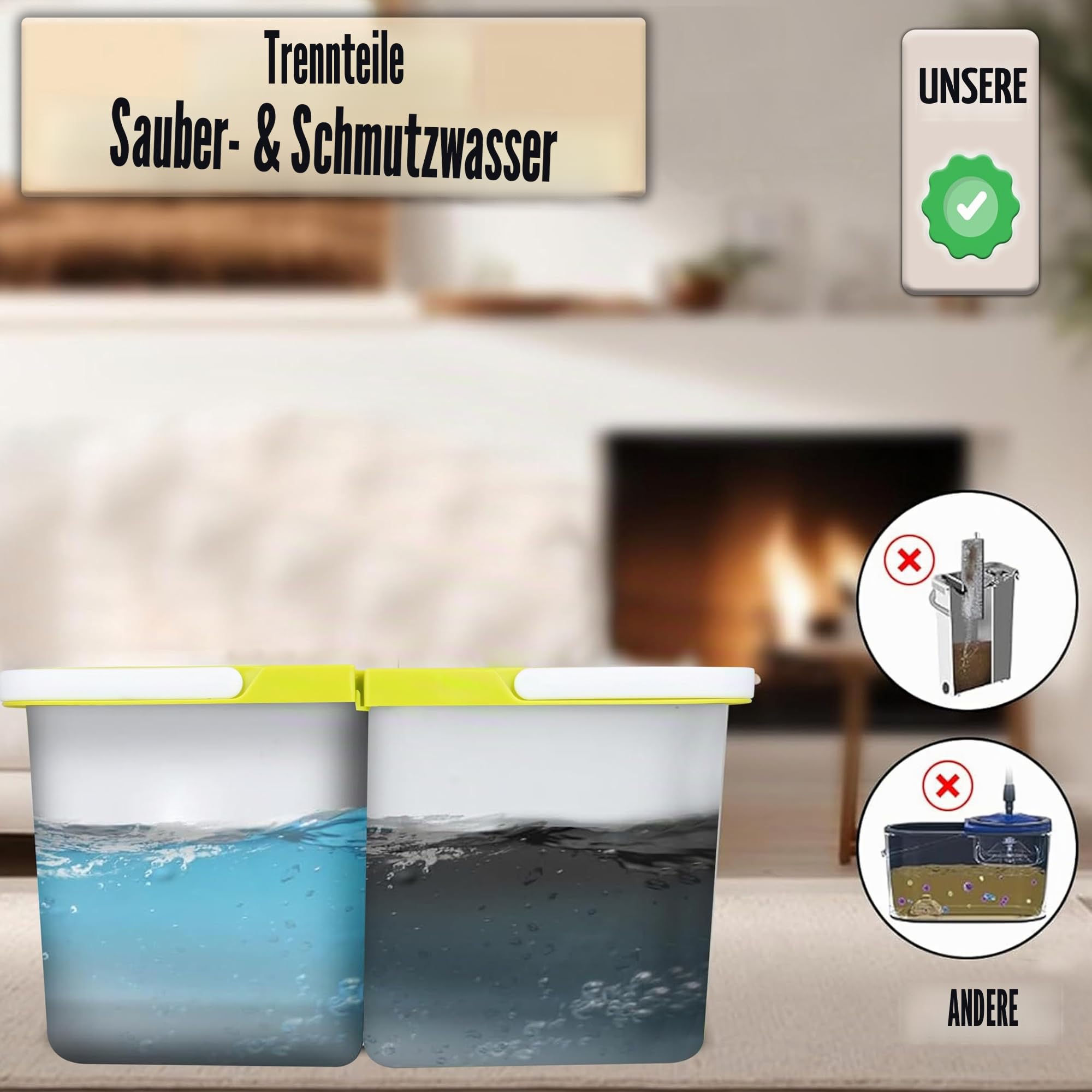 ARSUK Mopp- und Eimer-Sets – 2 Separate stapelbare Eimer mit 2 Mikrofaser-Moppköpfen und 360° drehbarem, höhenverstellbarem Teleskopstiel