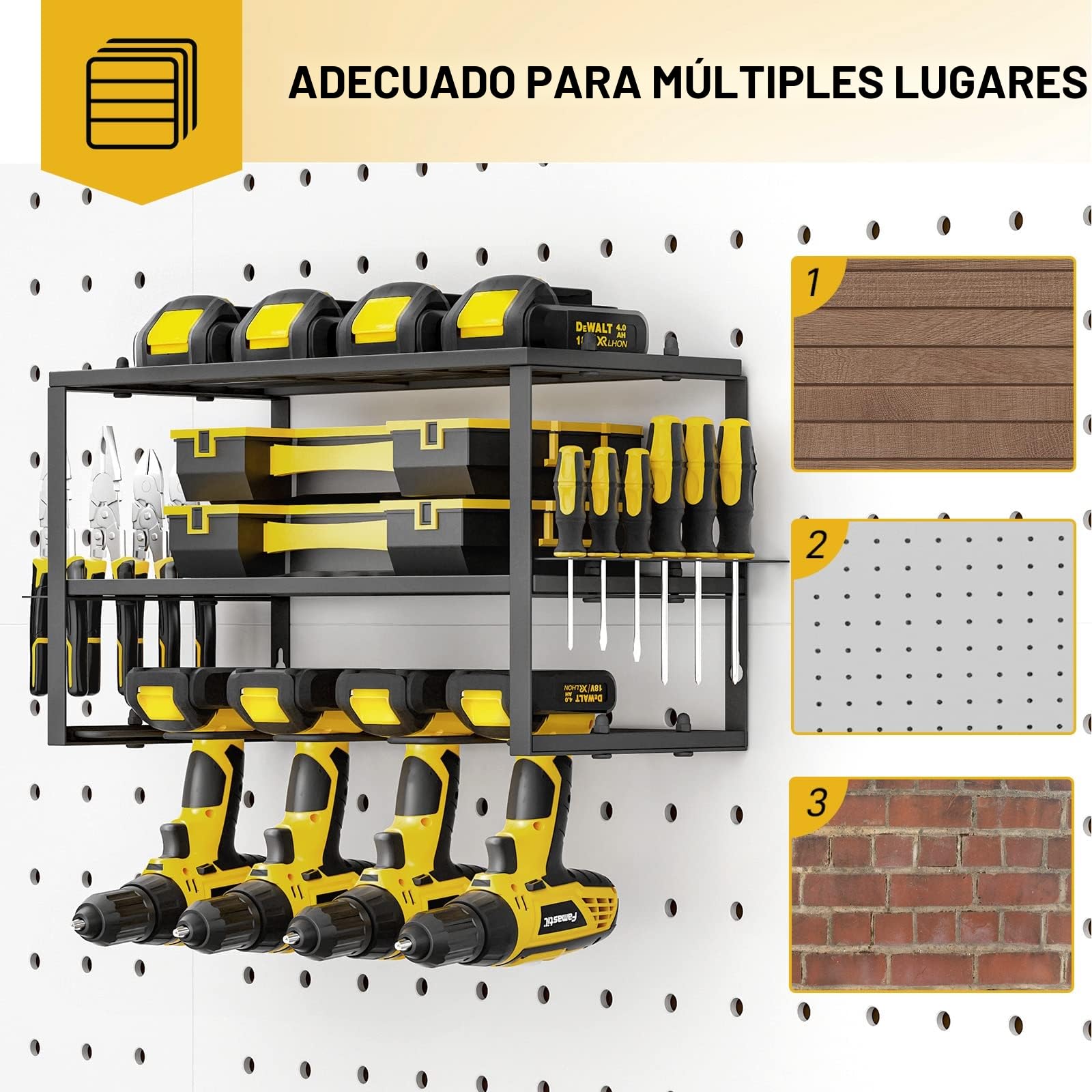 Yeabett Almacenamiento de Herramientas Eléctricas - Estación de Carga de Taladro Inalámbrico de Metal Resistente, Estante Flotante para Herramientas de 2 Paquetes 3 Capas, Estante de Almacenamiento