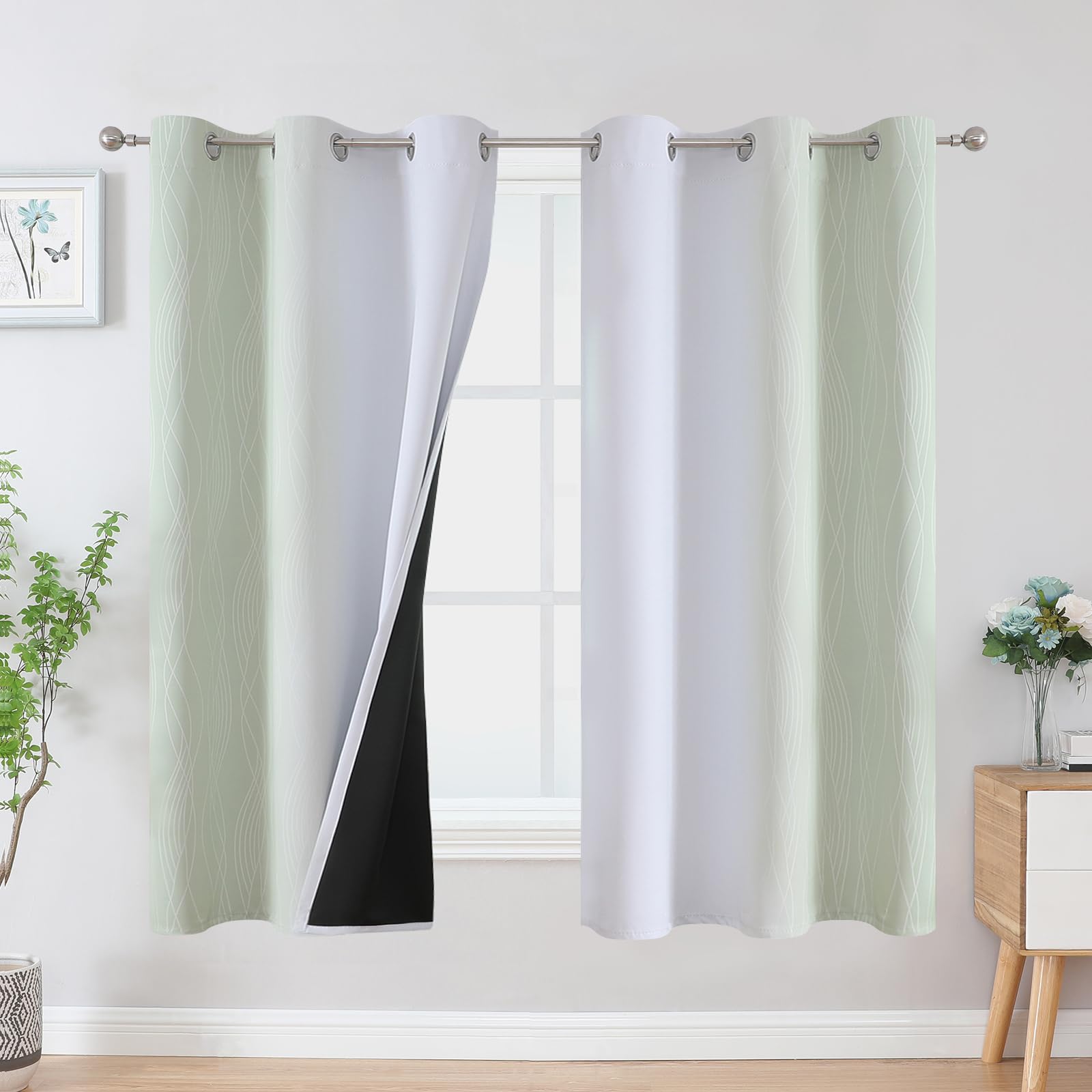 Estelar Textiler Sage and Greyish White Blackout Curtains & Drapes for Bedroom, Thermal Insulated Ombre Blackout Drapes, Room Darkening Energy Saving