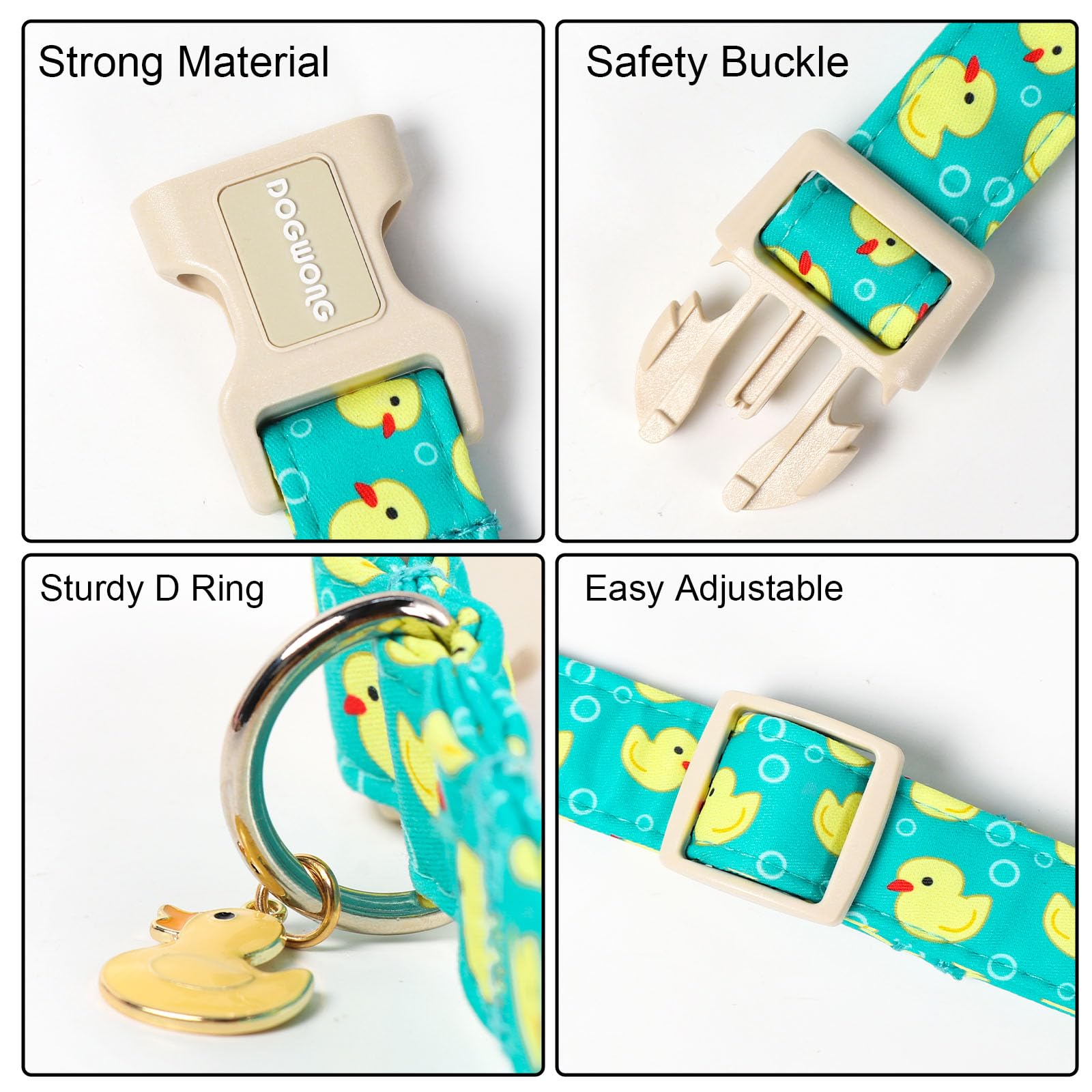 DOGWONG Ducky Pattern Cute Collar, Spring Summer Female Male Collars Pets Gift Adjustable Heavy-Duty Duck Pet Collars for Medium Dogs, Neck 14-21 inches - 3