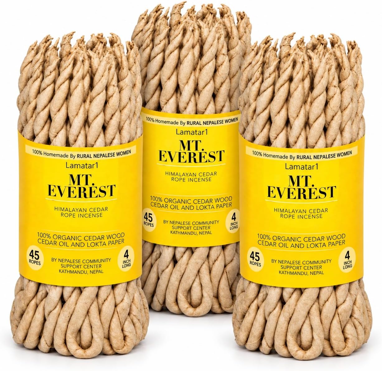 Cedar Rope Incense, 3 Bundles, 4 Inches