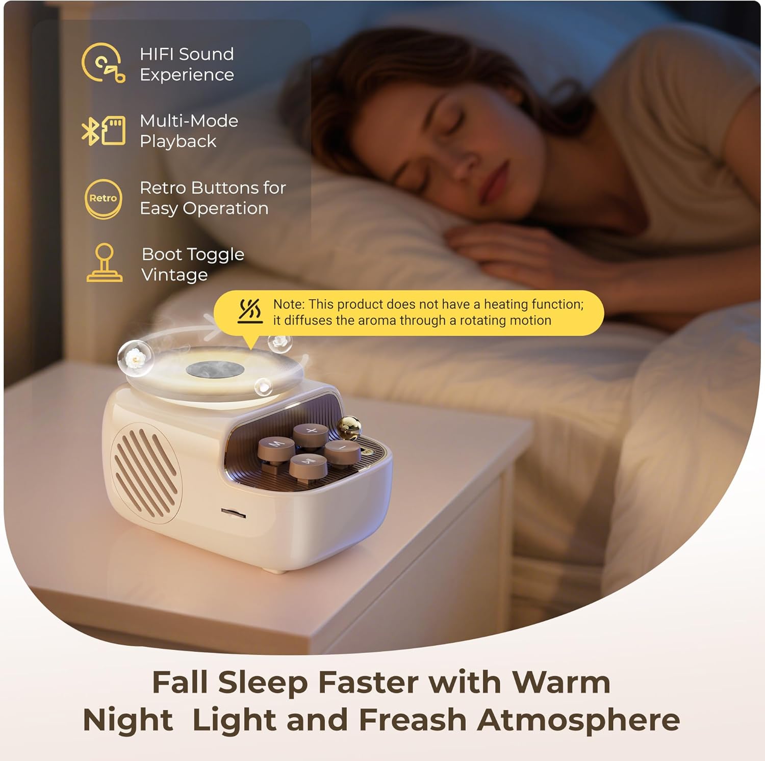 Speakers Bluetooth Wireless, 3 in 1 Protable Cute Speakers with Aromatic tray, Vintage Record Player Look, Adjustable Ambient Lights for Home Office Decor, Gifts for Mother, Girlfriend, Men (Beige)