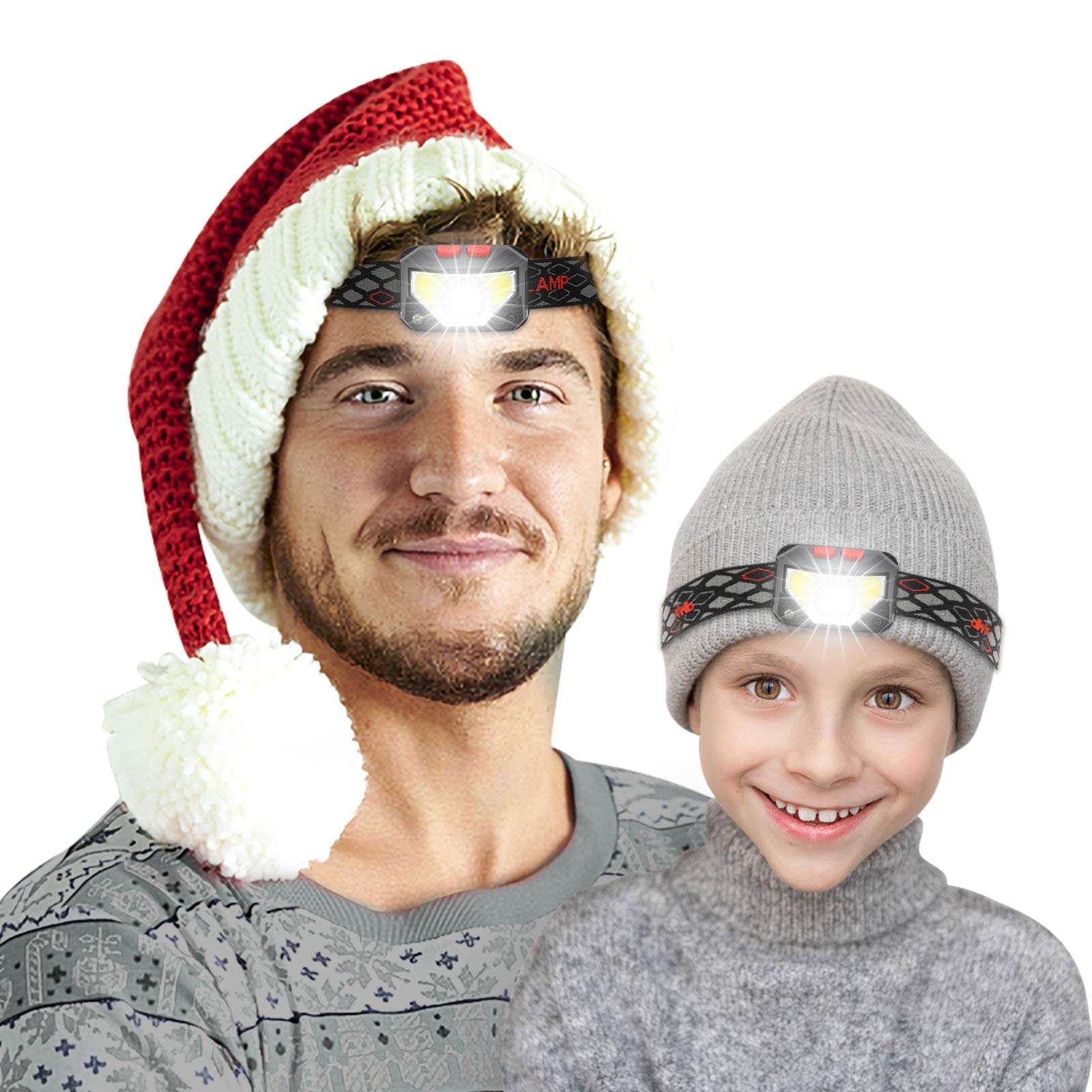 Wiederaufladbare LED-Stirnlampe, 2 Pack helle Ultra-Light-Stirnlampen für Erwachsene Kinder, 6 Modi weiß & rot Lampe Winkel einstellbar wasserdicht Taschenlampe für Camping Laufen Wandern