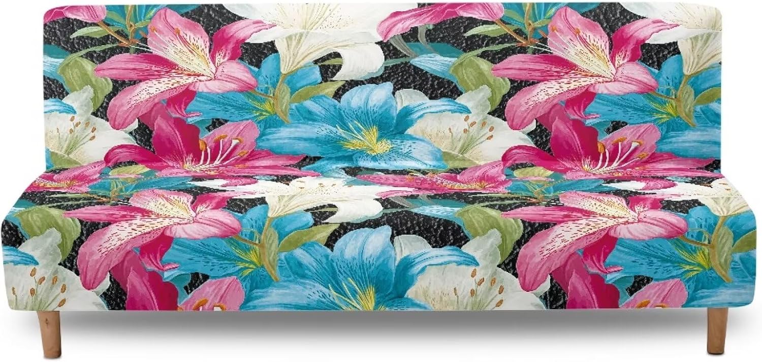 Boho Mandala Daisy Print Armless Futon Slipcover, Dustproof Futon Sofa Slipcover Without Armrests Soft Couch Chair Protection for Pets Kids