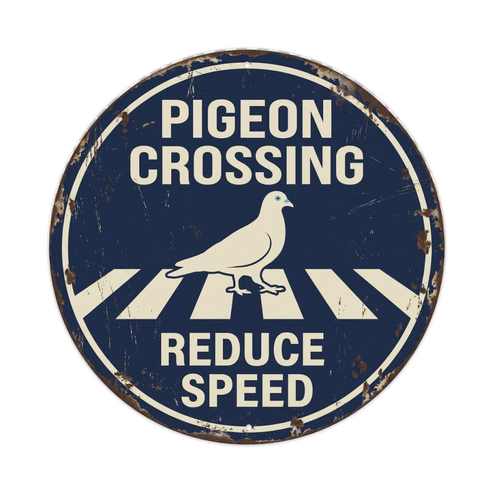 Metal Tin Sign Pigeon Crossing Reduce Speed Homely