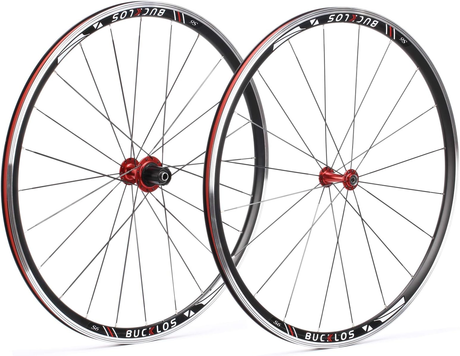 BUCKLOS Road Bike Wheel 700c, Aluminum Alloy QR Wheels V Brake Clincher, Double Wall Flat Spokes Bicycle Wheel Set, Rear 7-11 Speed Wheelsets Hub 30mm Rims Bike Accessories