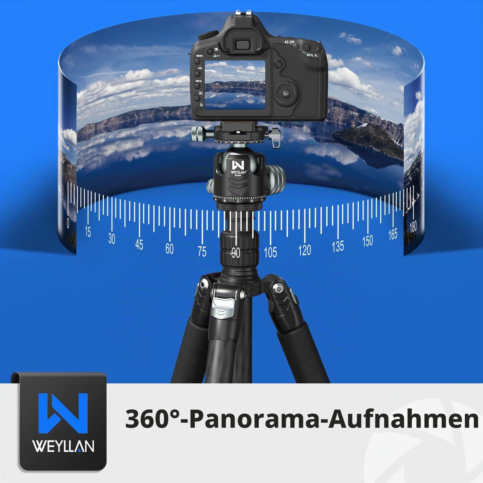 WEYLLAN Doppelter Panorama Low Profile Kugelkopf für 360 °drehbar,Stativkopf mit Schnellwechselplatte 1/4 Arca Swiss QR-Platte, Portable für Einbeinstativ, Camcorder, max. Belastung 25kg.