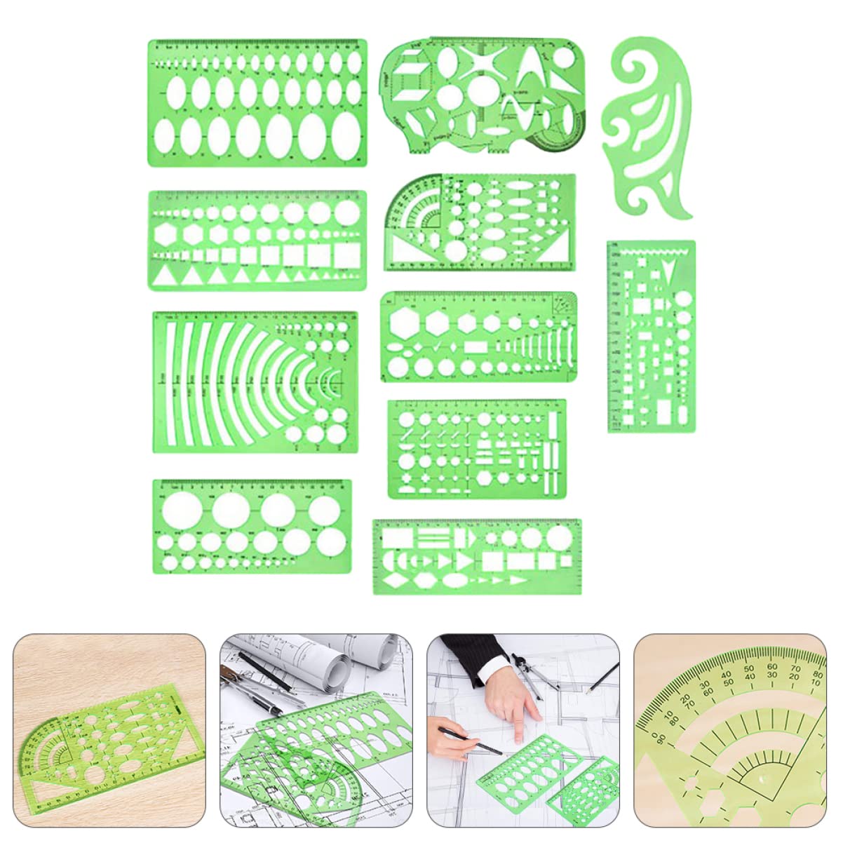 Gatuida Set 11 Pezzi Righelli Geometrici in Plastica Traslucida Stencil di Misurazione per Disegno Tecnico Scolastico e Progettazione Architettonica