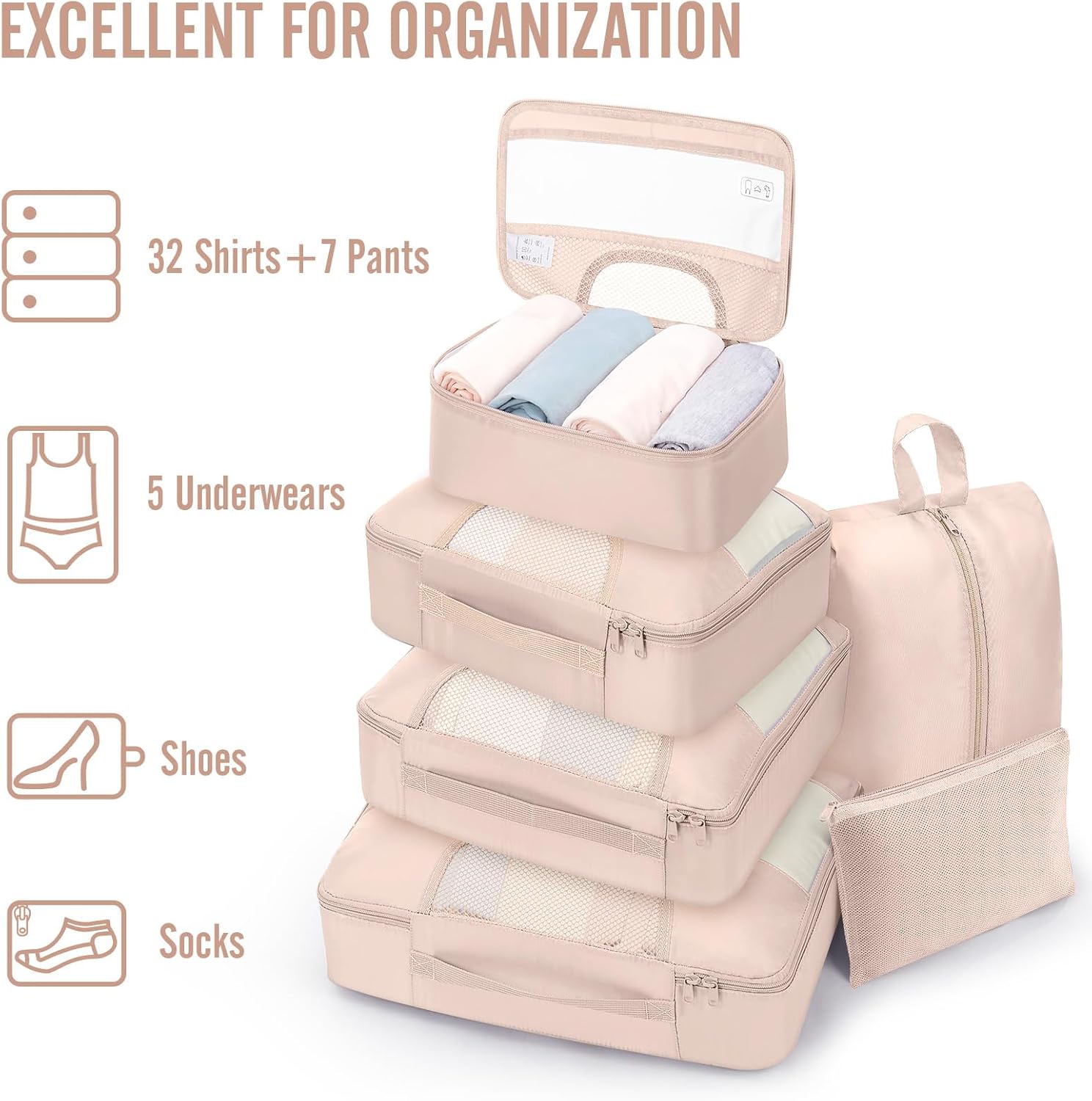 Veken 8 Set Packing Cubes, Cruise Ship Travel Essentials Accessories for Beach Vacation, Personalized Gifts for Women Mom Her, Suitcase Organizer Bags for Luggage with Hanging Toiletry Bag - Image 6