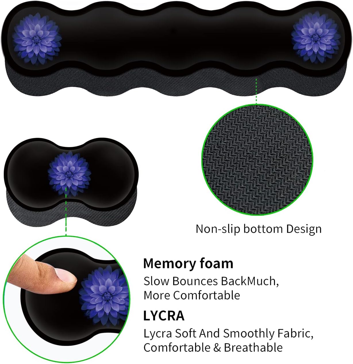 Ergonomic Mouse Pad Set, Desk Mat(31.5×11.8 in) + Keyboard Wrist Rest Support + Mouse Wrist Rest + Coasters for Office,Home,Computer,Laptop -Purple Flowers Cute Black Gaming Large Mousepads XXL