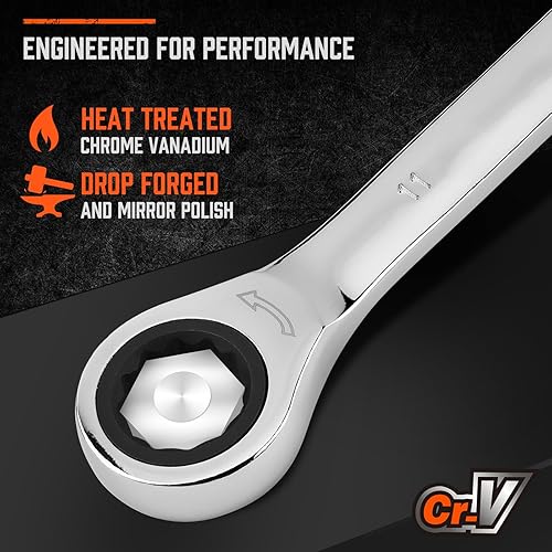 Miniatura 4 de HORUSDY Juego de llaves de trinquete resistentes de 13 piezas  Tamaños métricos de 6 a 0.748 in  Juego de llaves combinadas de trinquete de par