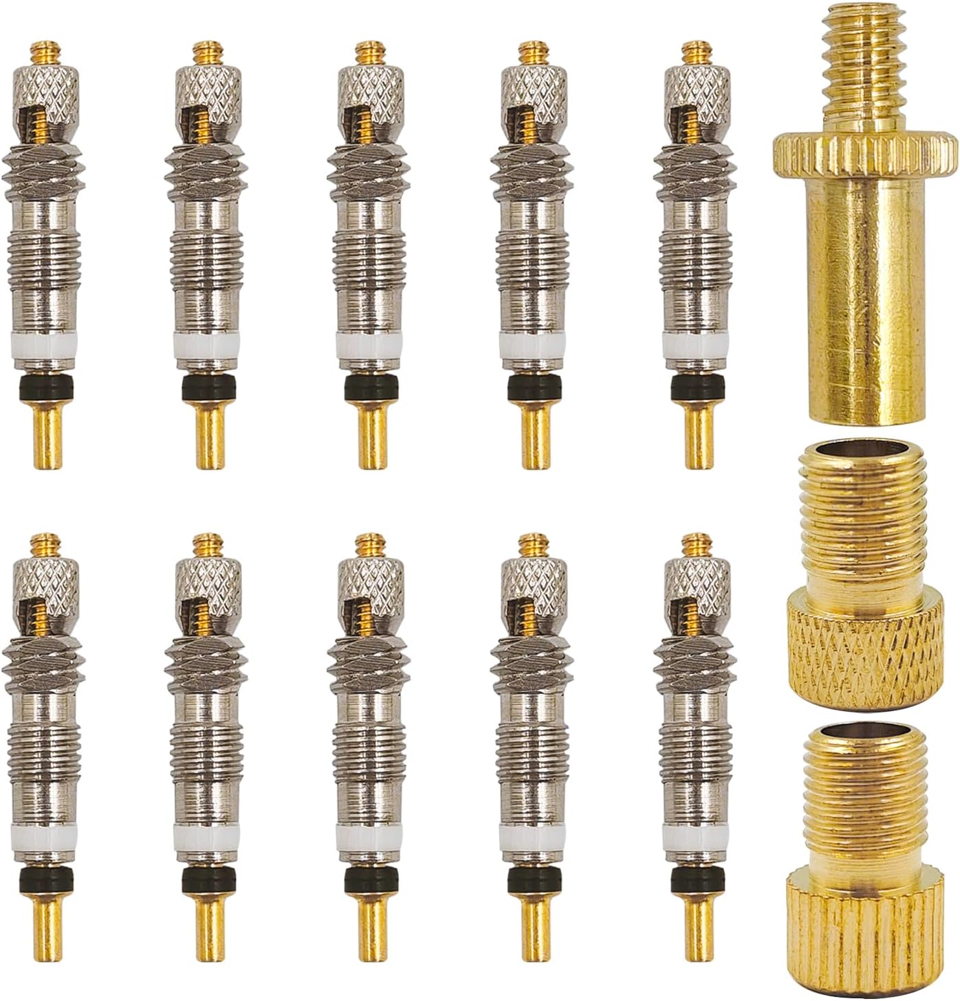 10 Pcs Presta Valve Core with 3 Pcs Bike Presta to Schrader